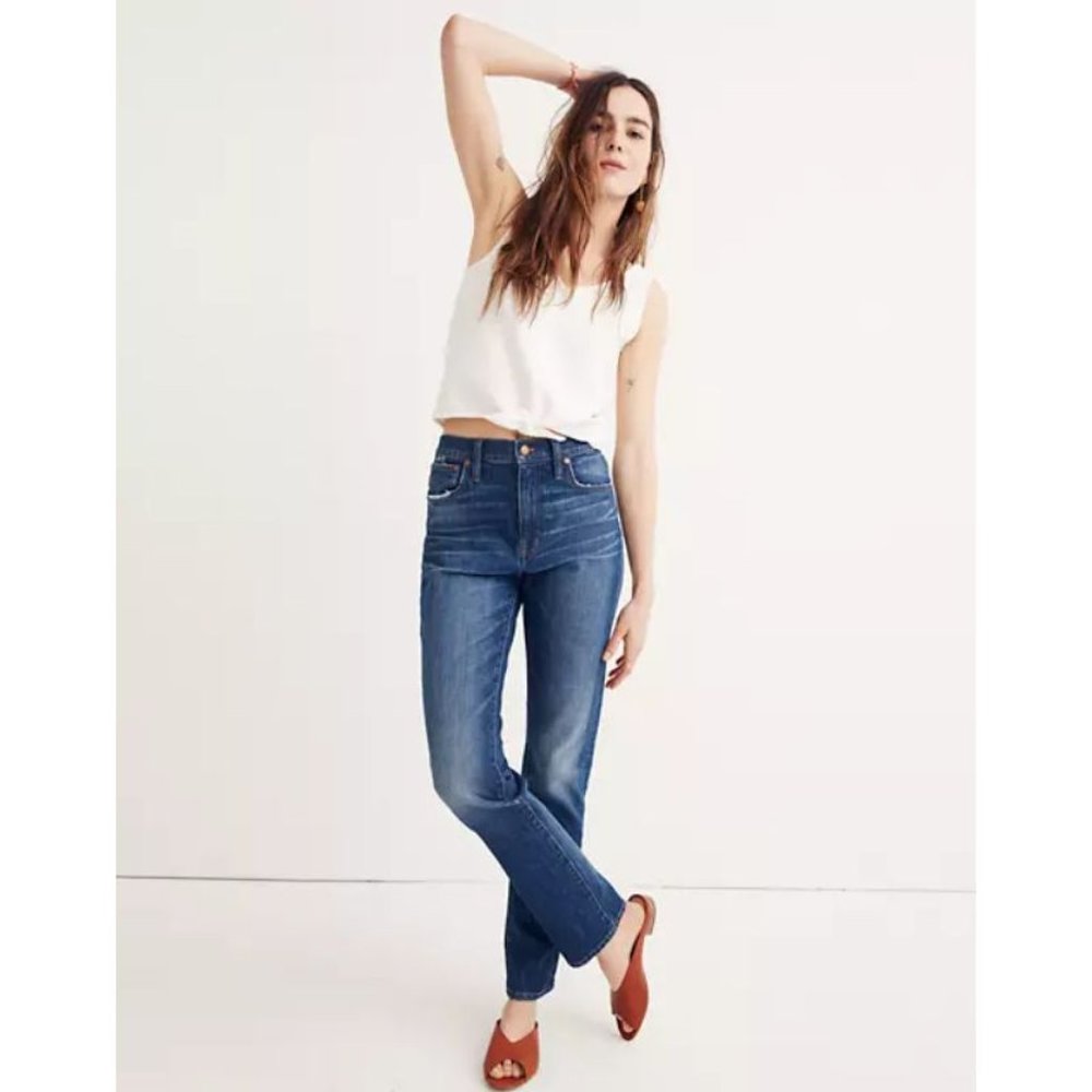 madewell women's 26 28x30 the high rise slim boyjean blue denim distressed blue